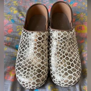 EC Sanita Gold Snake Print Clog Shoes 37 6 0060240